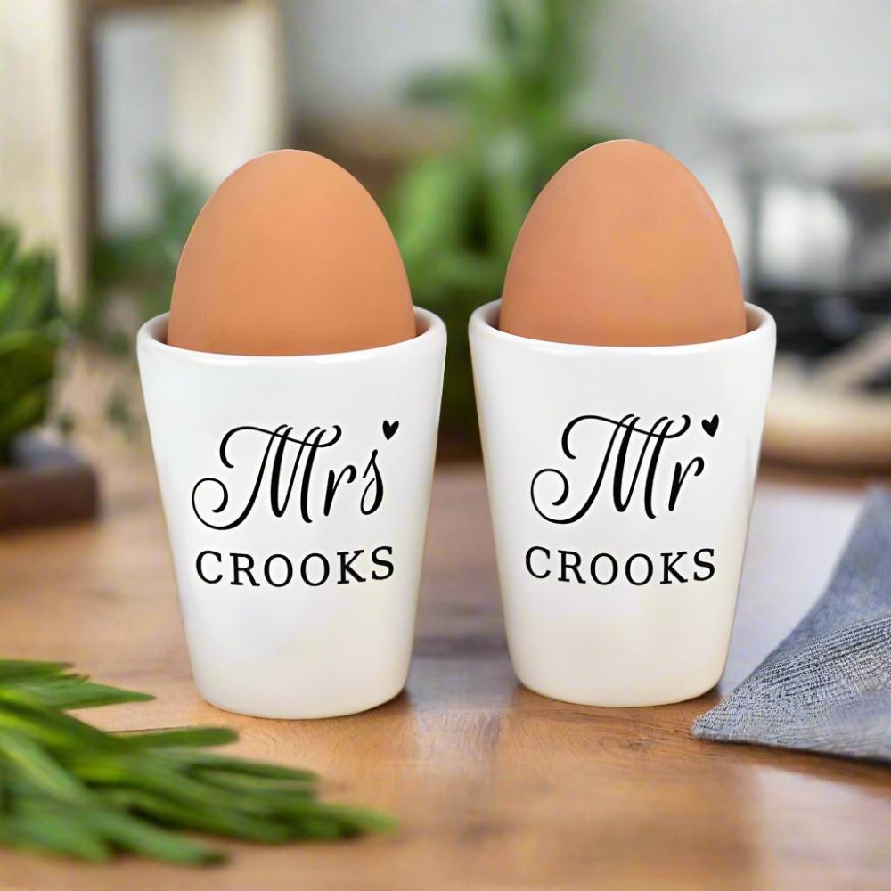 Eleanoras Mr & Mrs Personalised Egg Cups Egg Cups & Storage