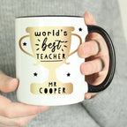 Eleanoras Personalised World's Best Teacher Trophy Black Handled Mug Mugs