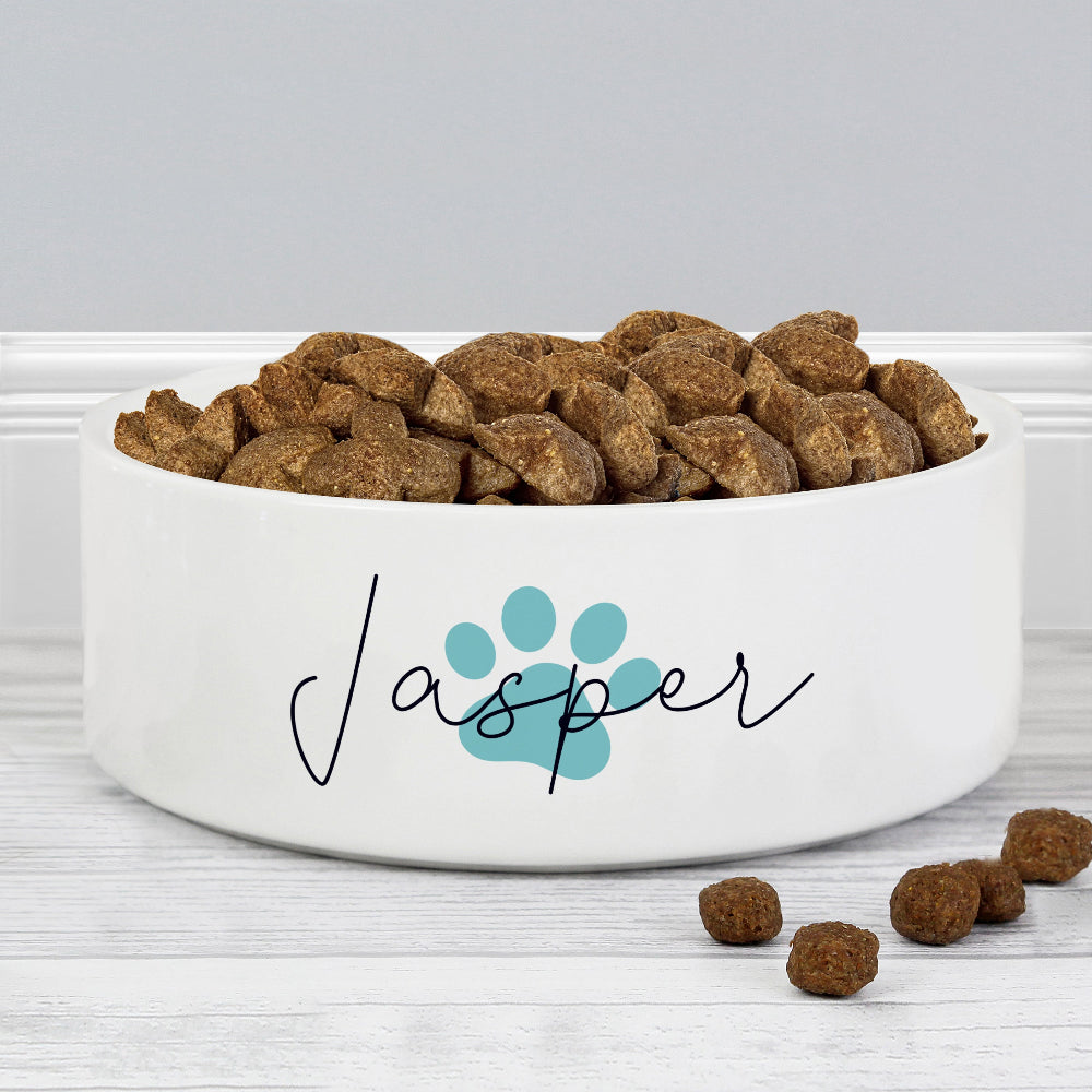 Eleanoras Personalised Blue Paw Print  Medium Pet Bowl Pet Bowls