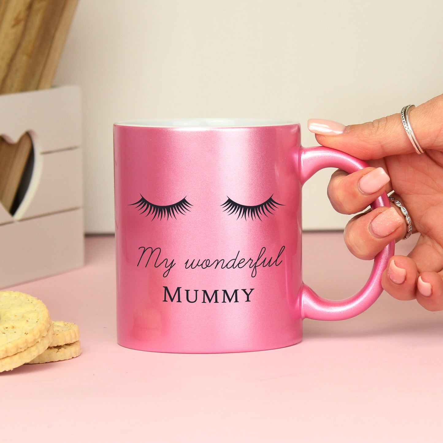 Eleanoras EYELASHES PINK GLITTER MUG PERSONALISED Personalised Mugs