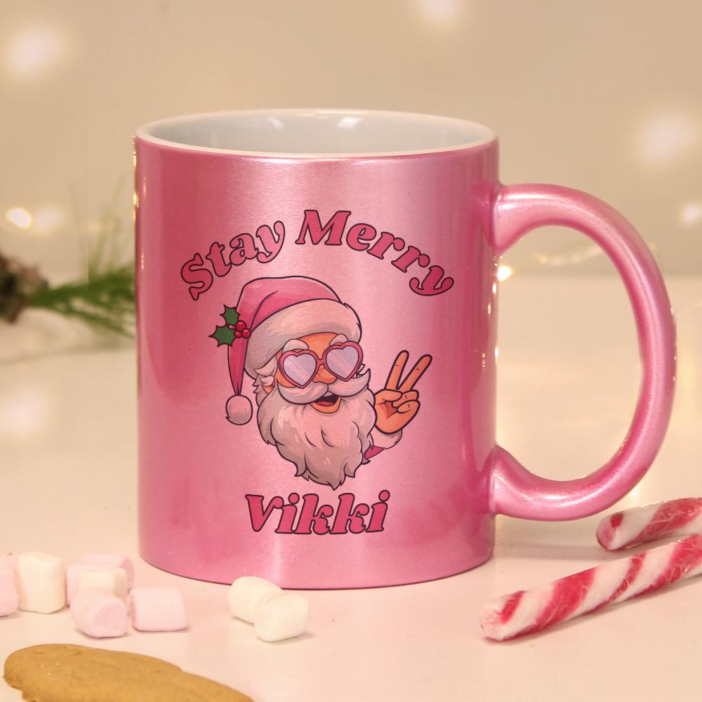 Eleanoras STAY MERRY PERSONALISED PINK  MUG Personalised Mugs