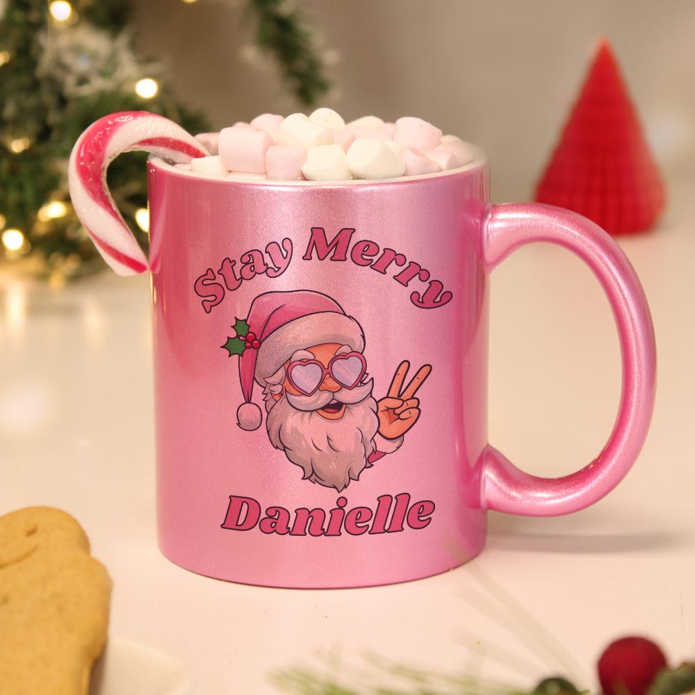 Eleanoras STAY MERRY PERSONALISED PINK  MUG Personalised Mugs