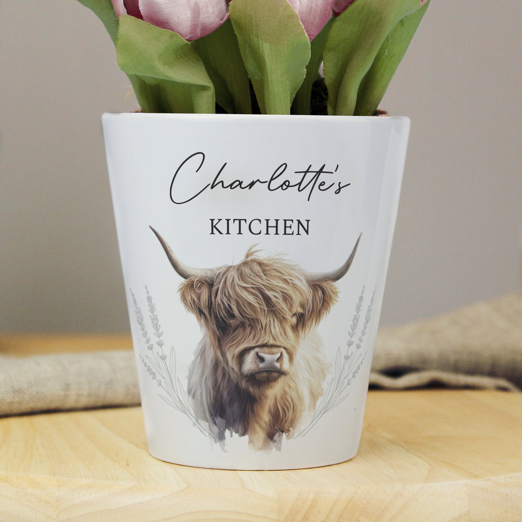 Eleanoras Personalised Highland Cow Plant Pot Plant Pots