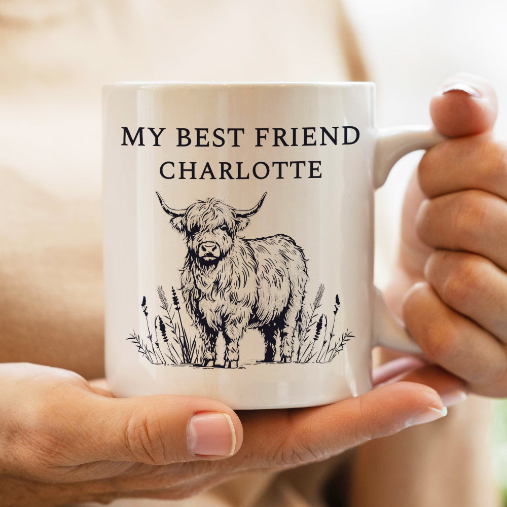 Eleanoras Personalised Black Highland Cow Mug Mugs