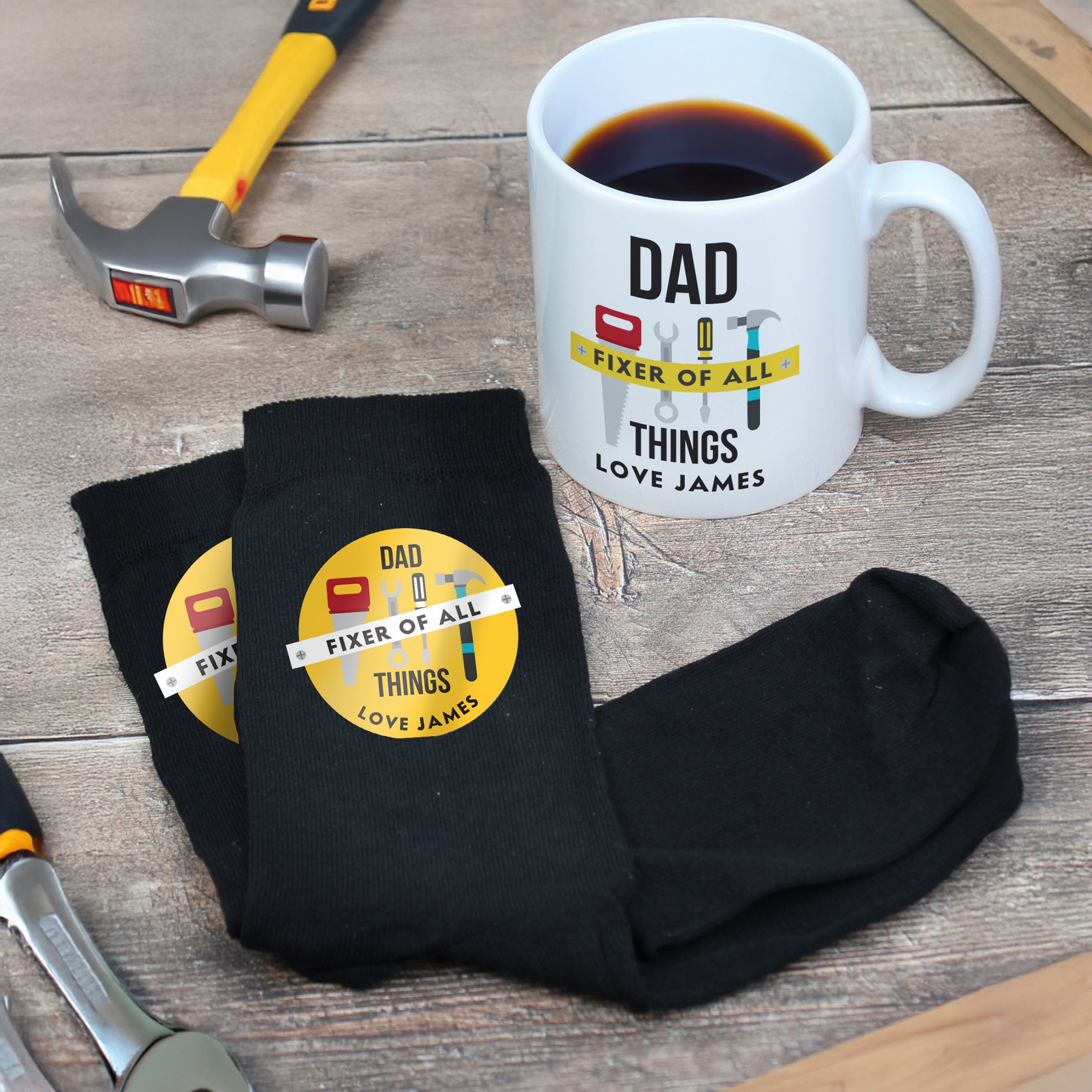 Personalised Daddy Fixer of All Things Mug & Socks Set