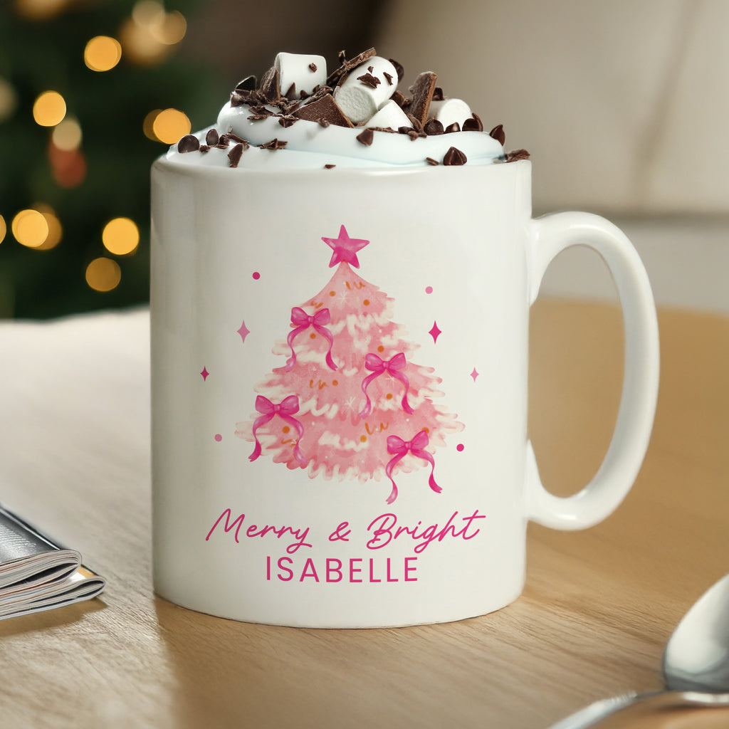 Personalised Pink Christmas Tree Mug