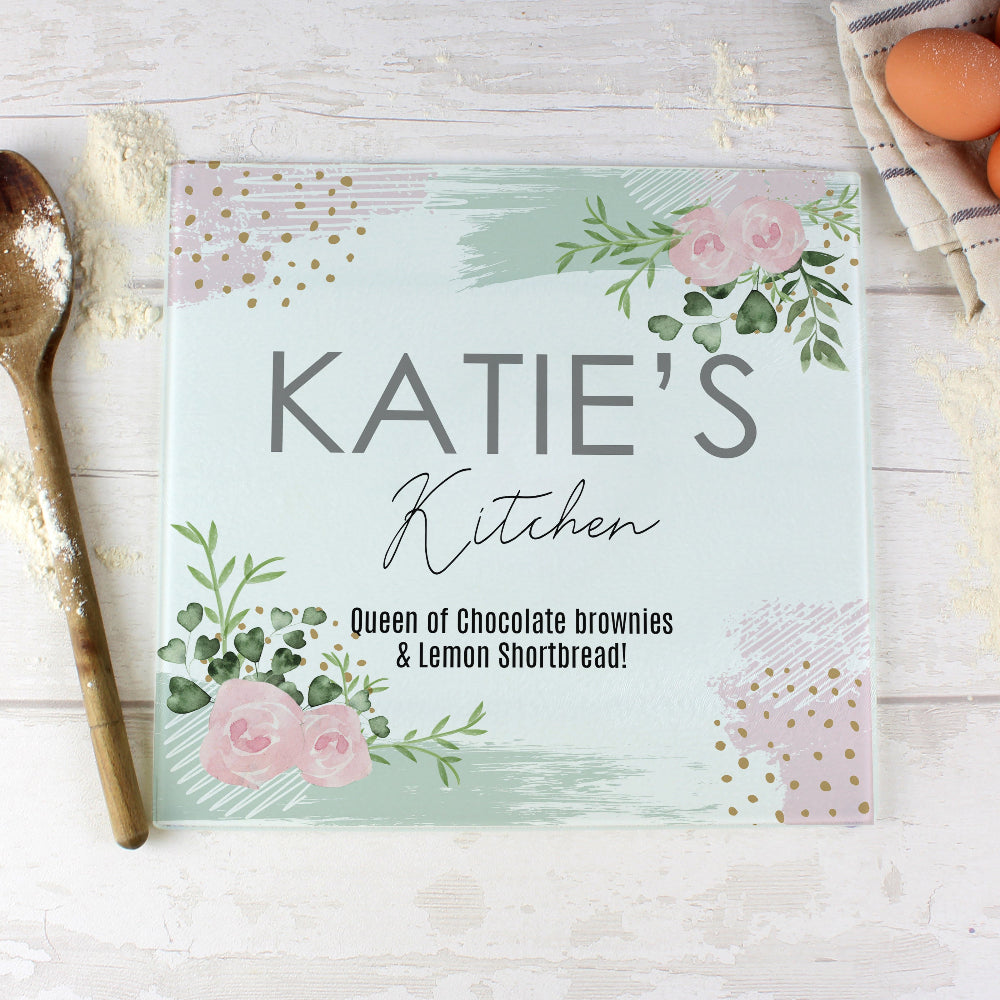 Eleanoras Personalised Abstract Rose Glass Chopping Board/Worktop Saver Chopping Boards