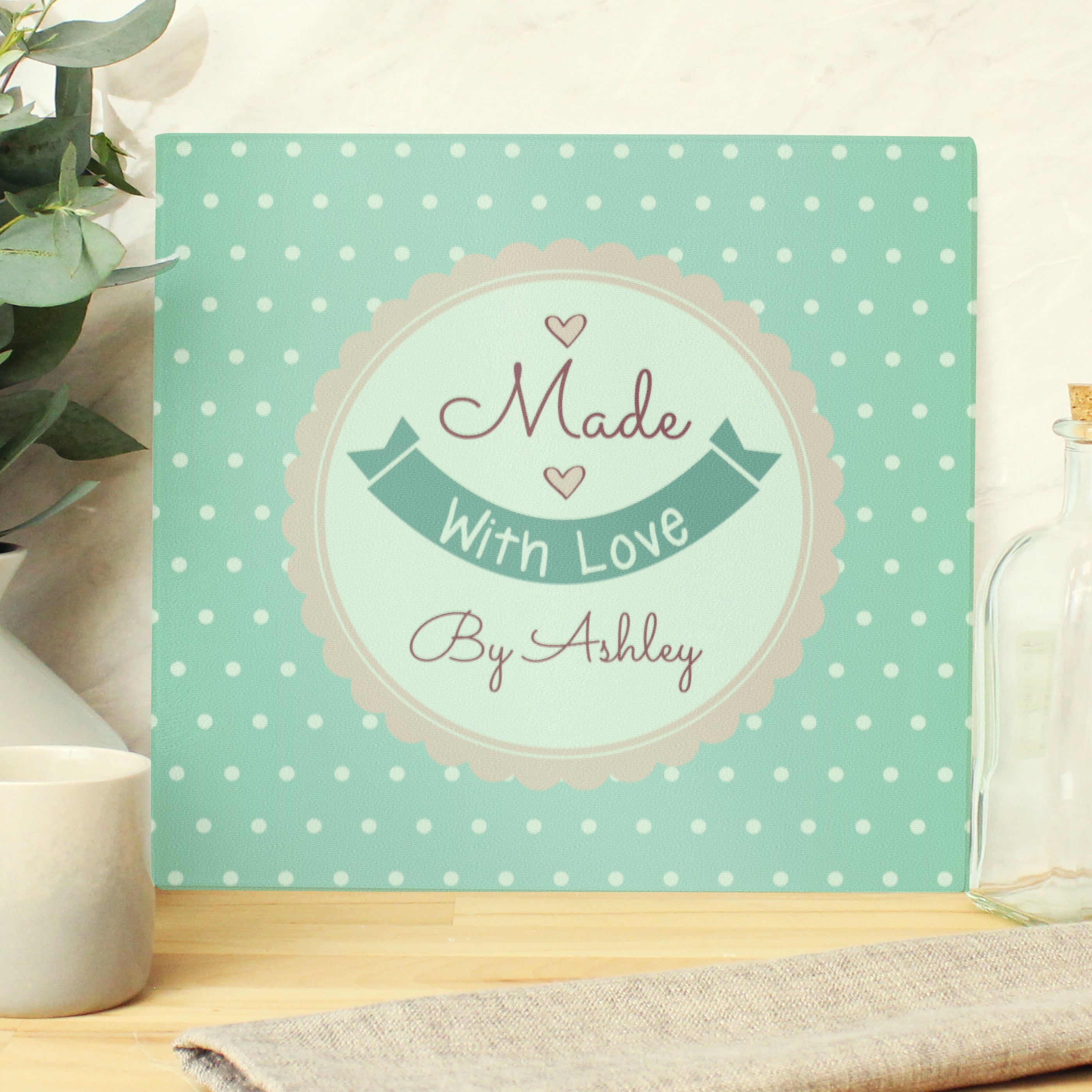 Eleanoras Personalised Made with Love Glass Chopping Board/Worktop Saver Chopping Boards