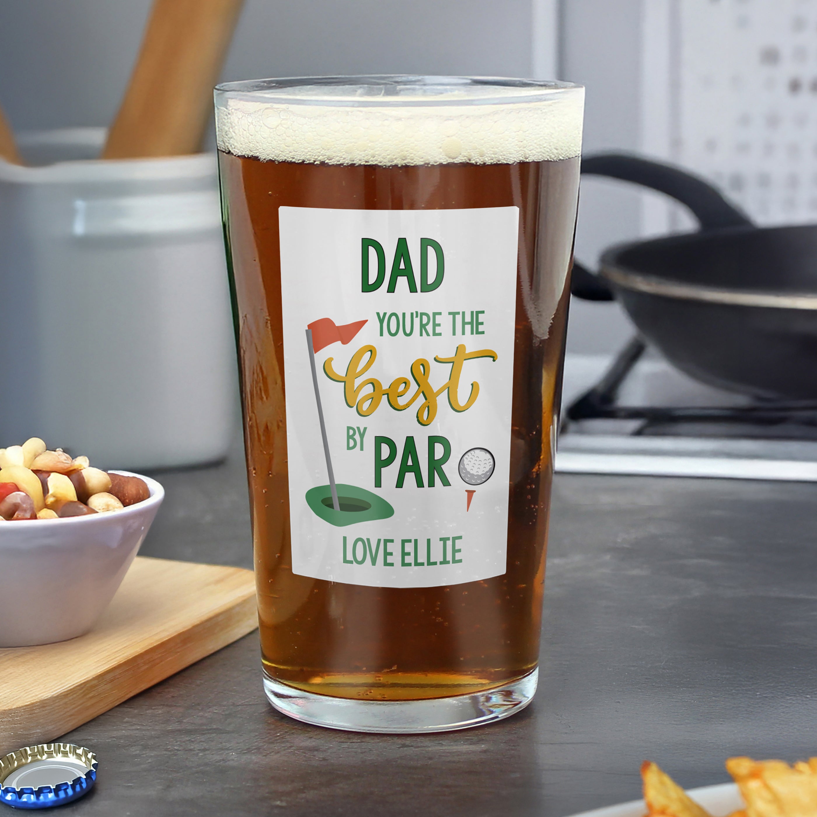 Eleanoras Personalised Dad Best By Par Printed Beer Glass 
