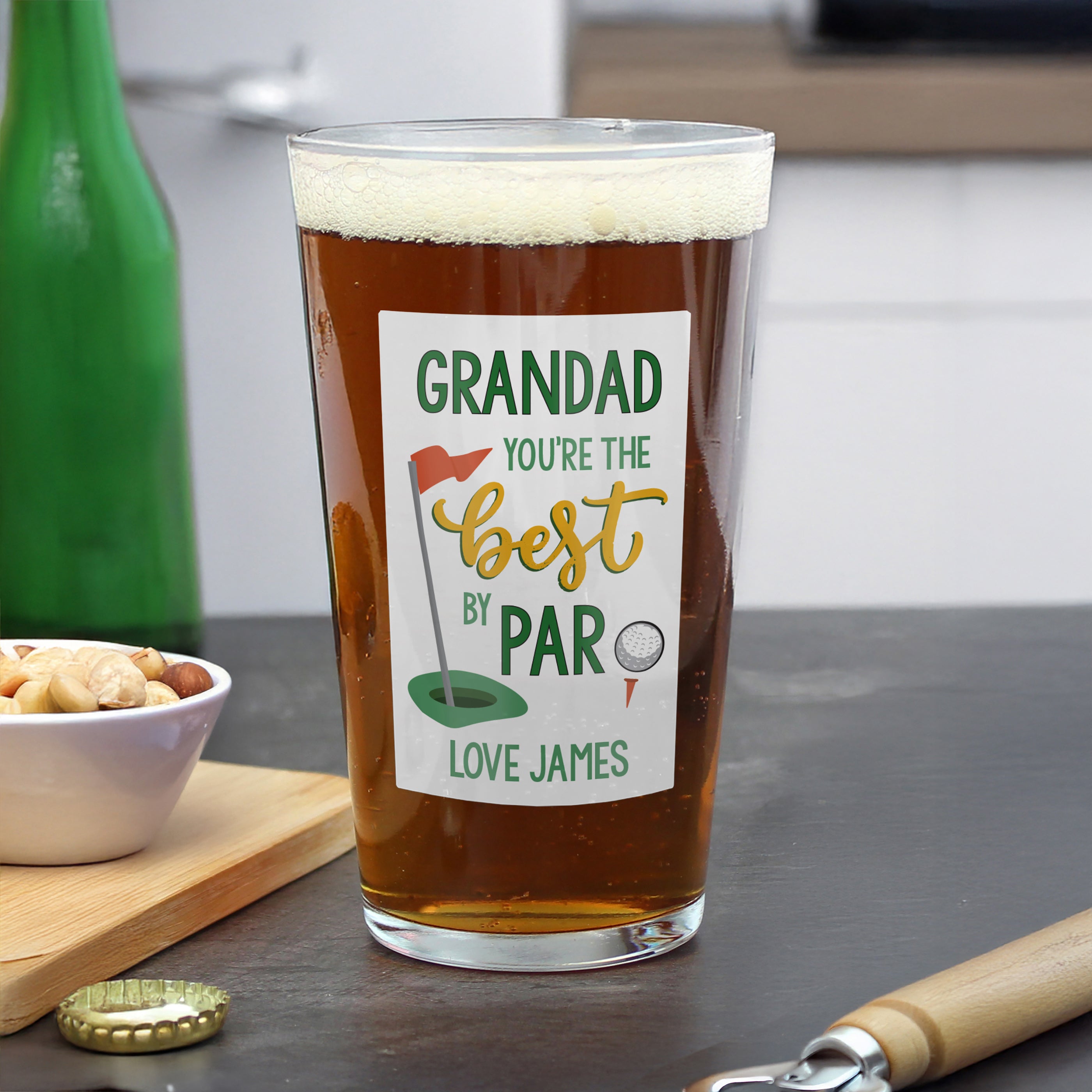 Eleanoras Personalised Grandad Best By Par Printed Beer Glass 