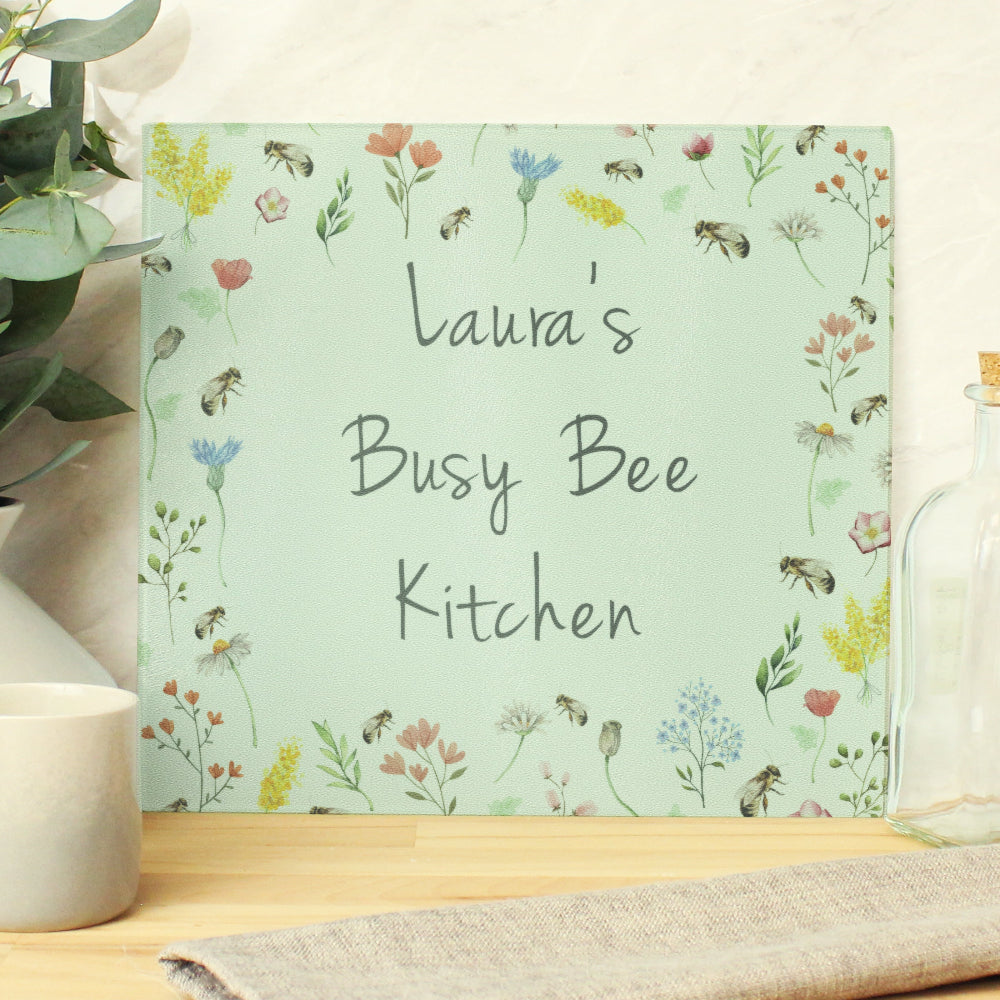 Eleanoras Personalised Busy Bee Glass Chopping Board/Worktop Saver Chopping Boards