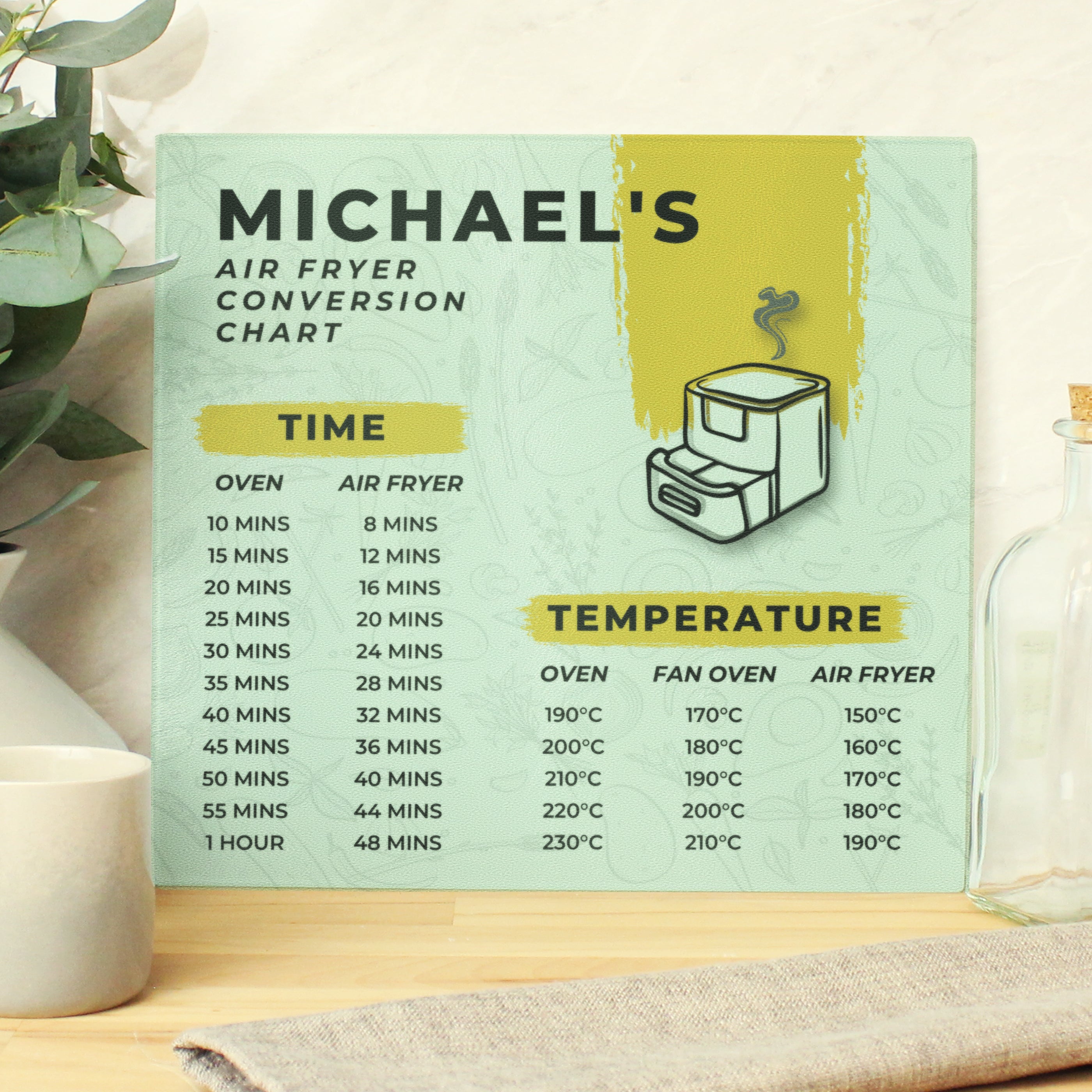 Eleanoras Personalised Air Fryer Chart Glass Chopping Board Chopping Boards