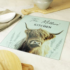 Eleanoras Personalised Highland Cow Glass Chopping Board Chopping Boards