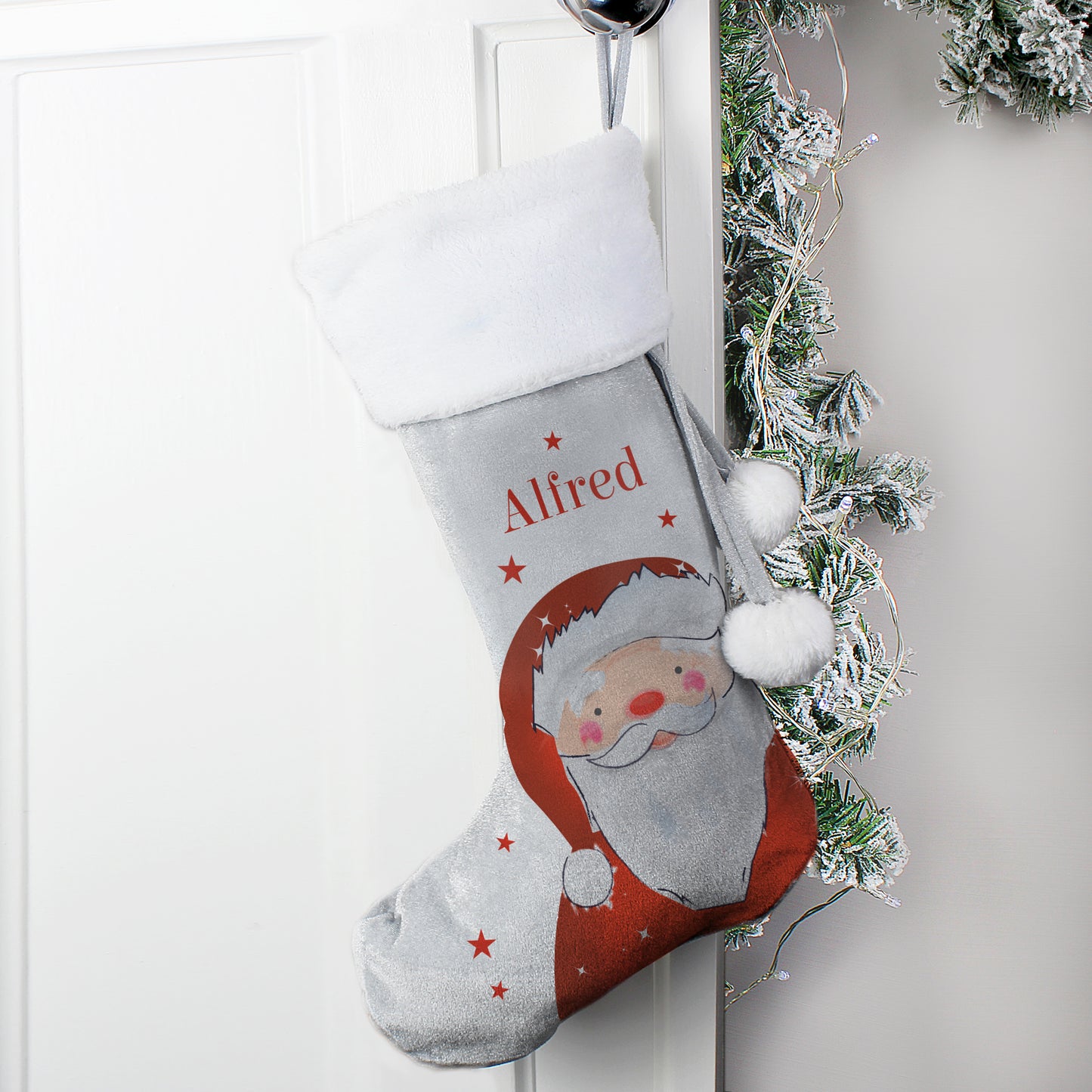 SANTA  PERSONALISED  SILVER CHRISTMAS STOCKING