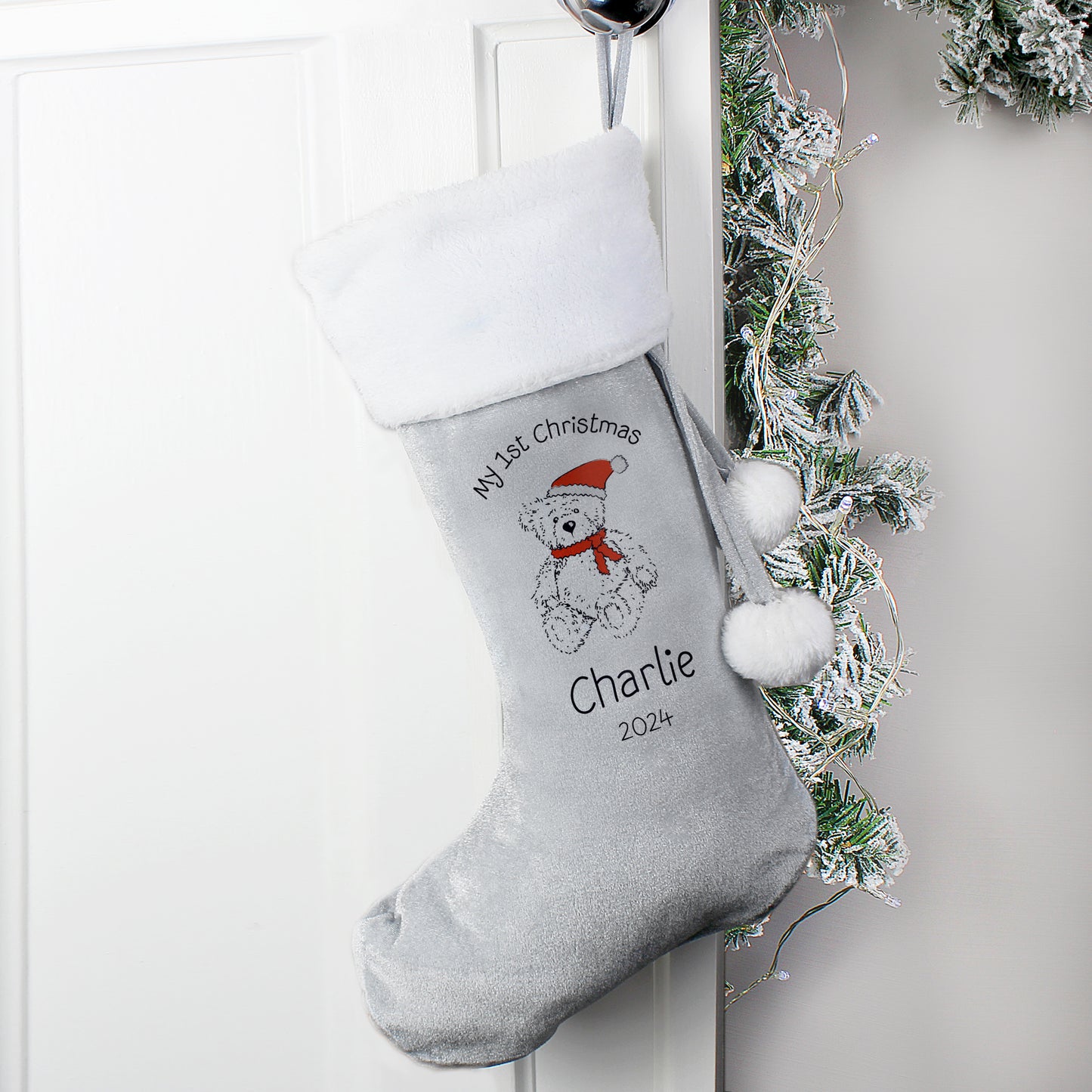 Eleanoras FIRST CHRISTMAS TEDDY SILVER GREY  STOCKING Stockings & Sacks