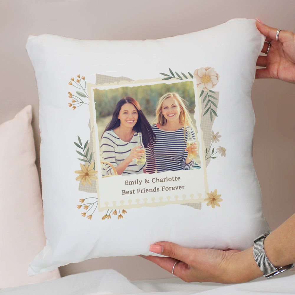 Personalised Best Friends Wild Flowers Photo Upload Cushion