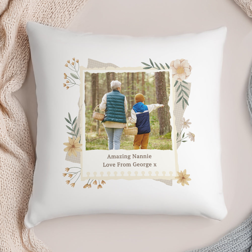 Personalised Grandma Wild Flowers Photo Upload Cushion