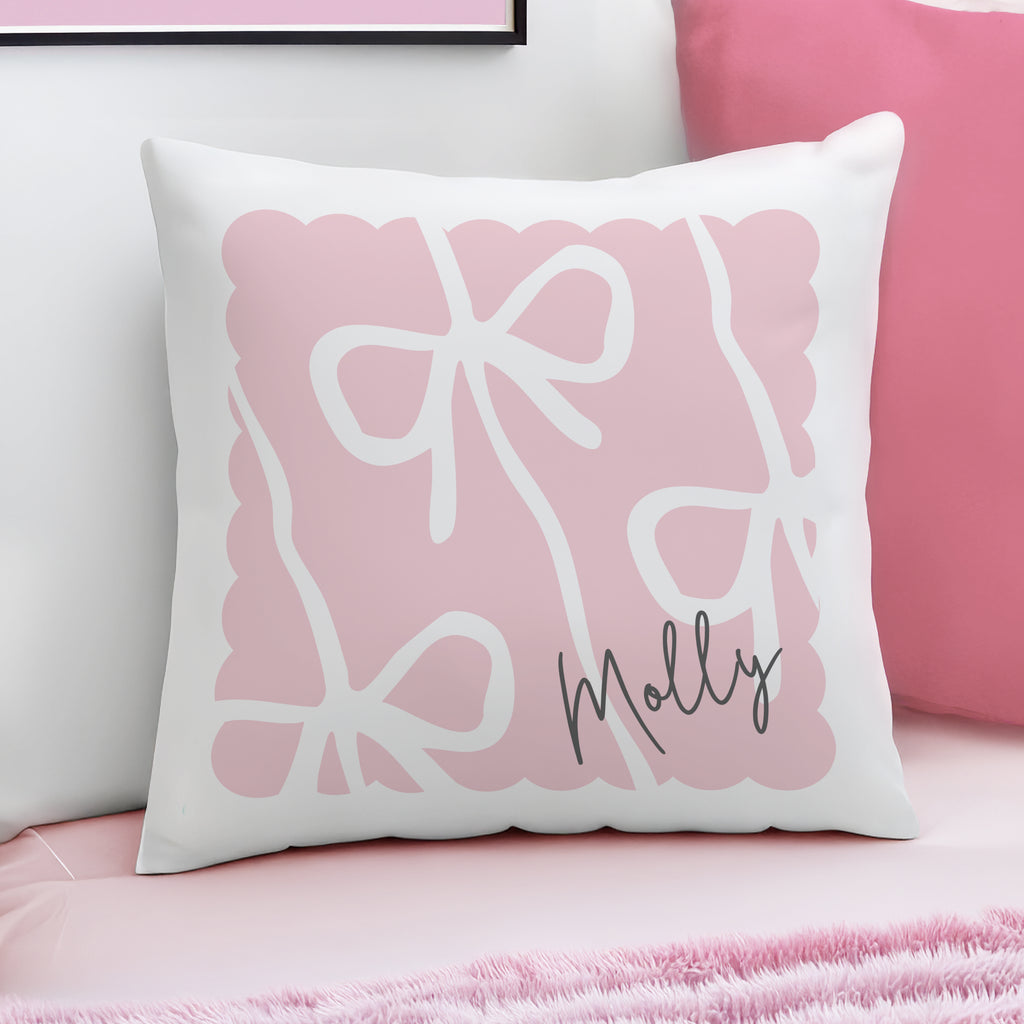 Personalised Pink Bow Cushion