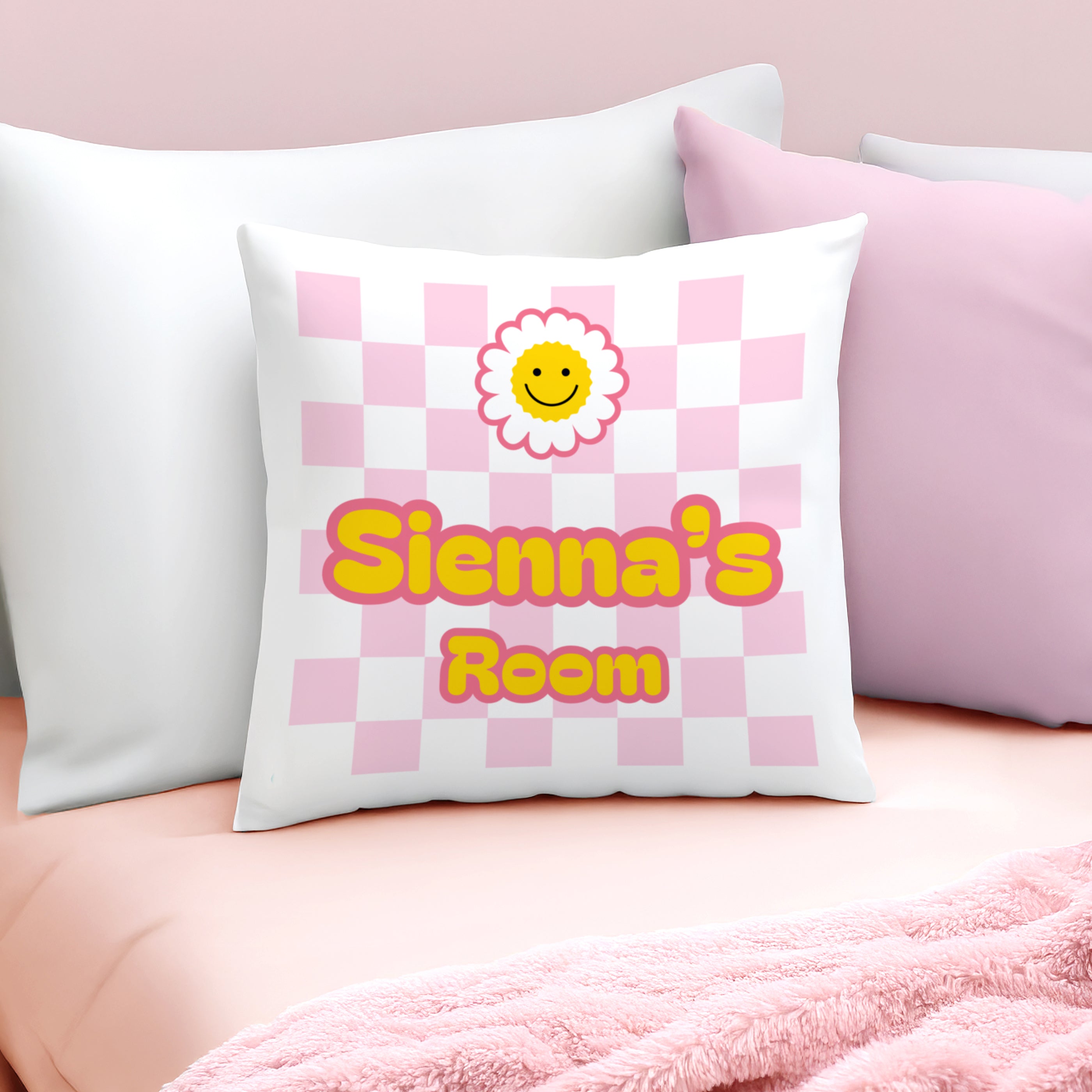 Personalised Daisy Checked Cushion