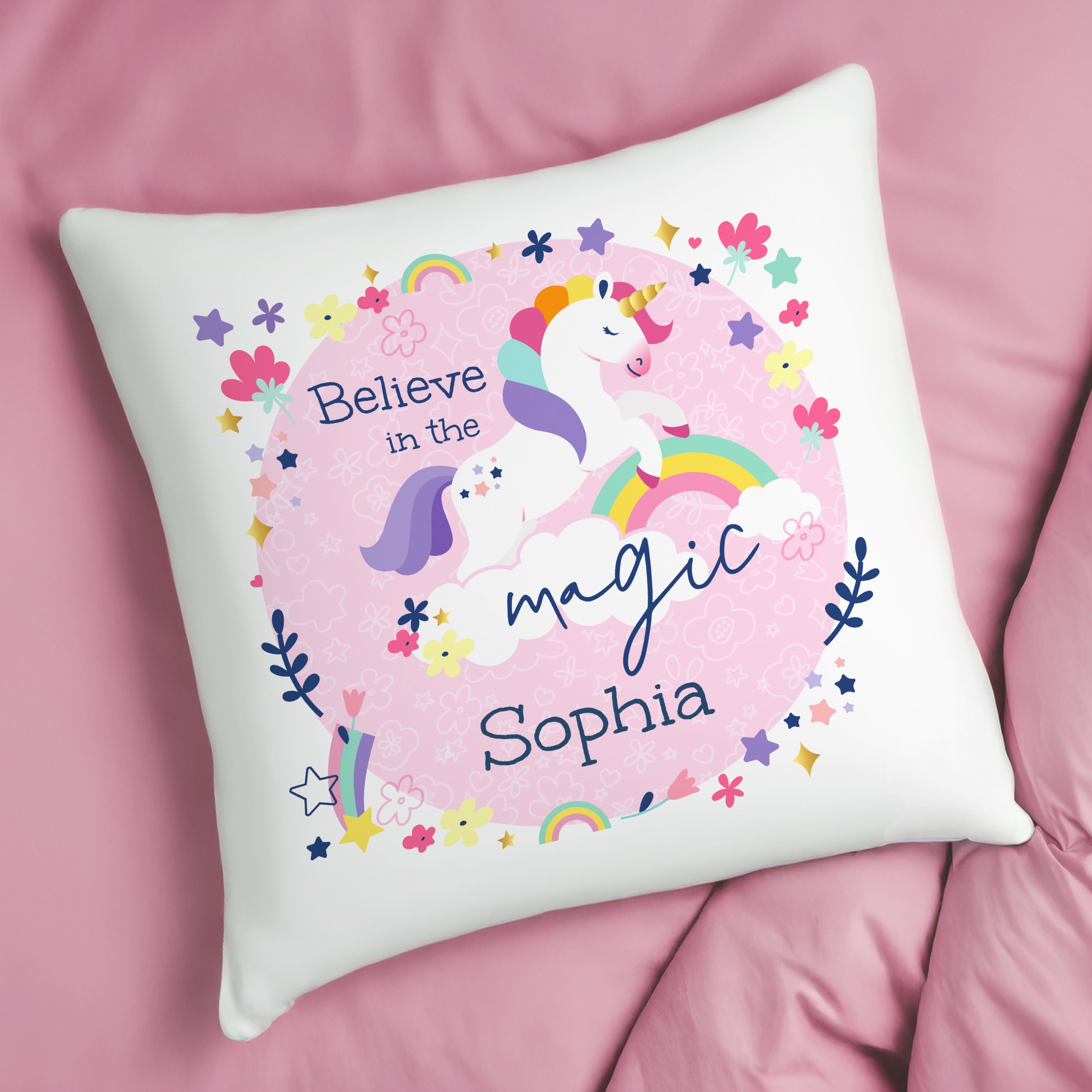Personalised Pink Unicorn Cushion