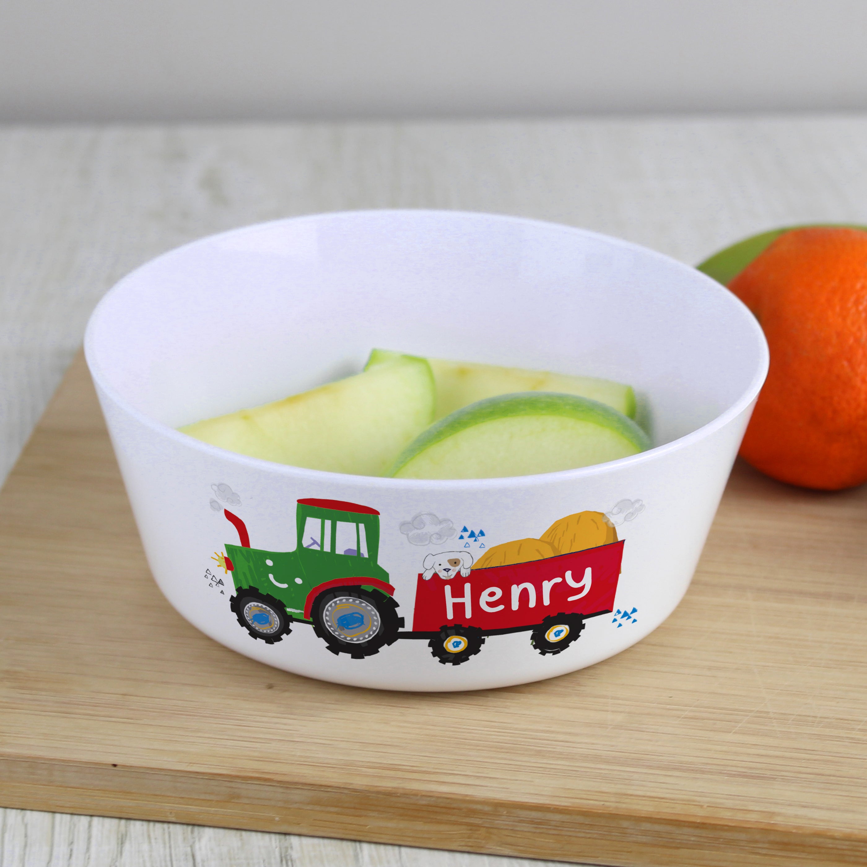 Eleanoras Tractor Personalised Plastic Bowl 