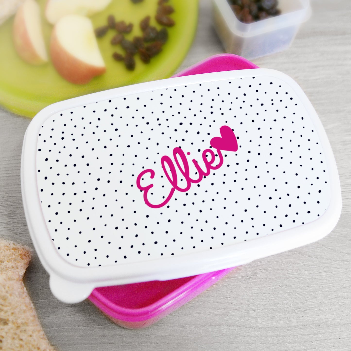 PINK HEART PERSONALISED LUNCH BOX LUNCH BAGS & BOXES from Eleanoras
