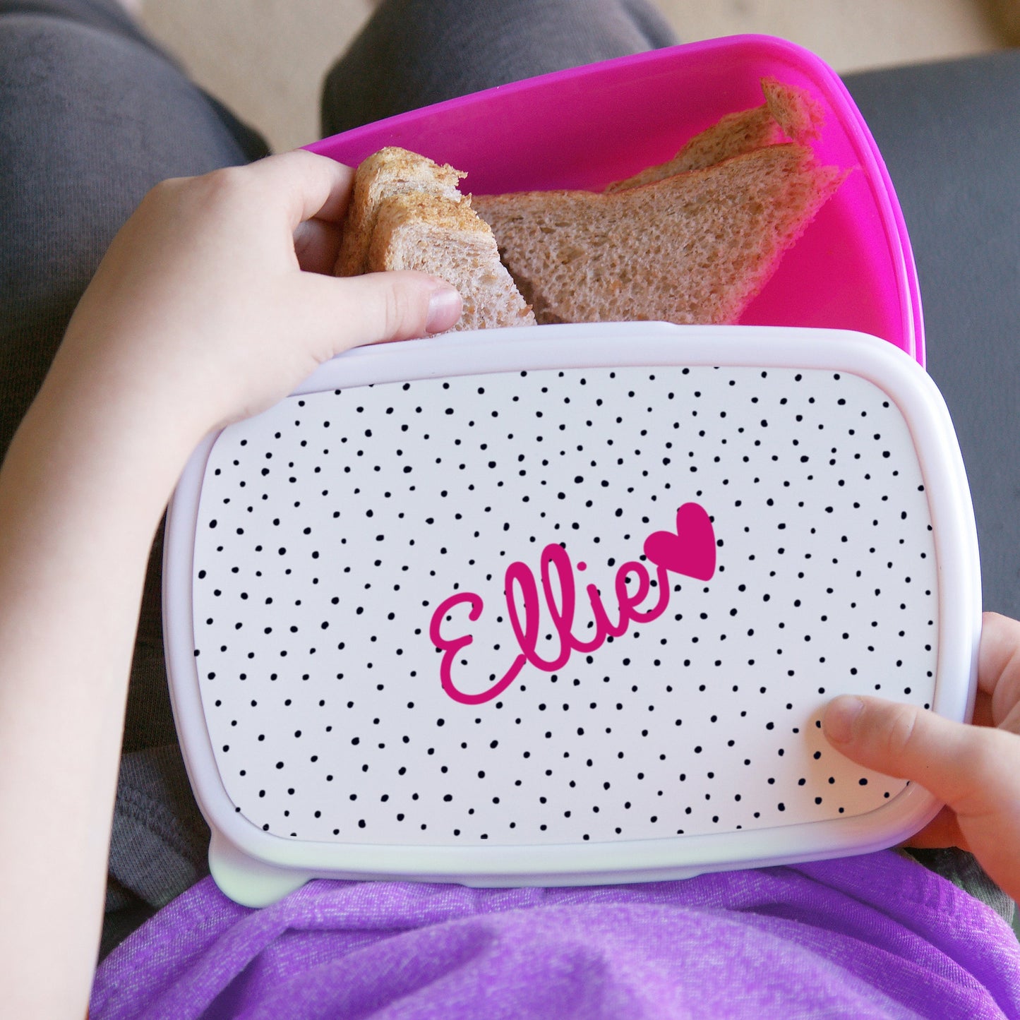 PINK HEART PERSONALISED LUNCH BOX LUNCH BAGS & BOXES from Eleanoras
