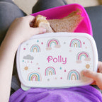 Eleanoras Personalised Rainbow Name Only Pink Lunch Box Lunch Bags & Boxes