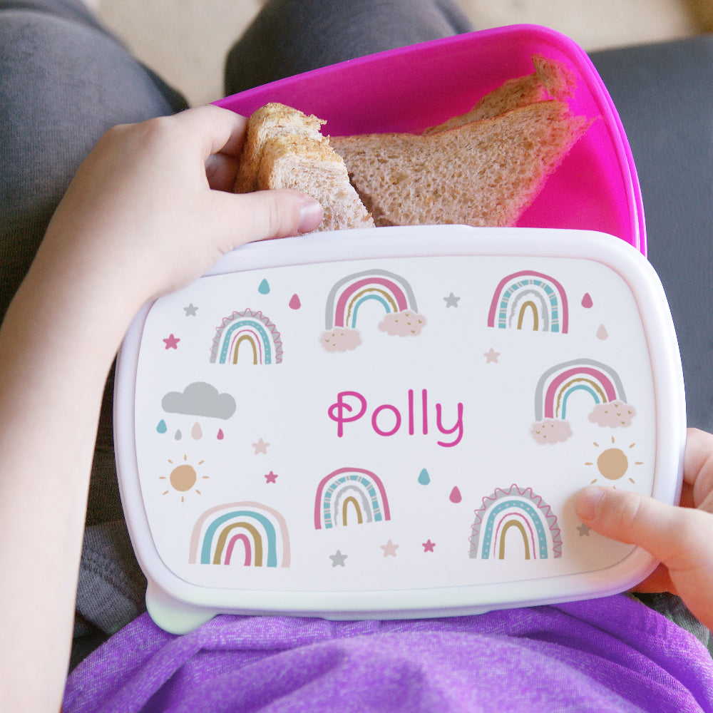Eleanoras Personalised Rainbow Name Only Pink Lunch Box Lunch Bags & Boxes
