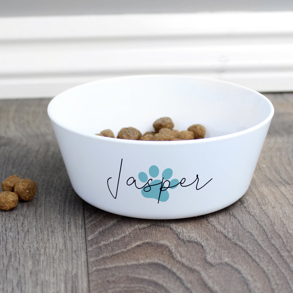 Eleanoras Personalised Blue Pawprint Plastic Cat Bowl Pet Bowls