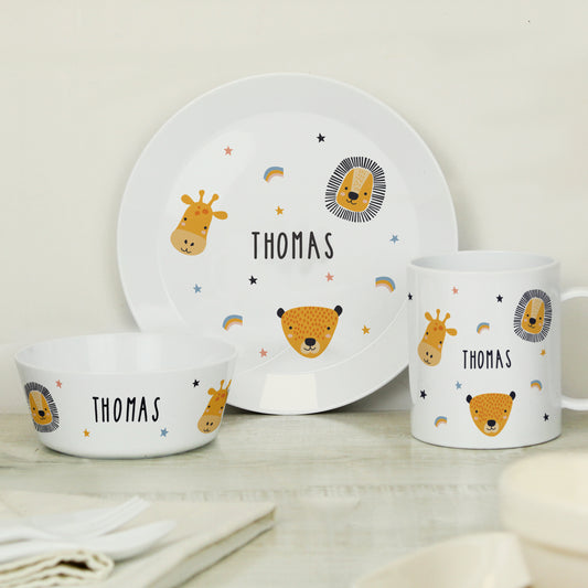 Eleanoras SAFARI ANIMALS PERSONALISED KIDS BREAKFAST SET 