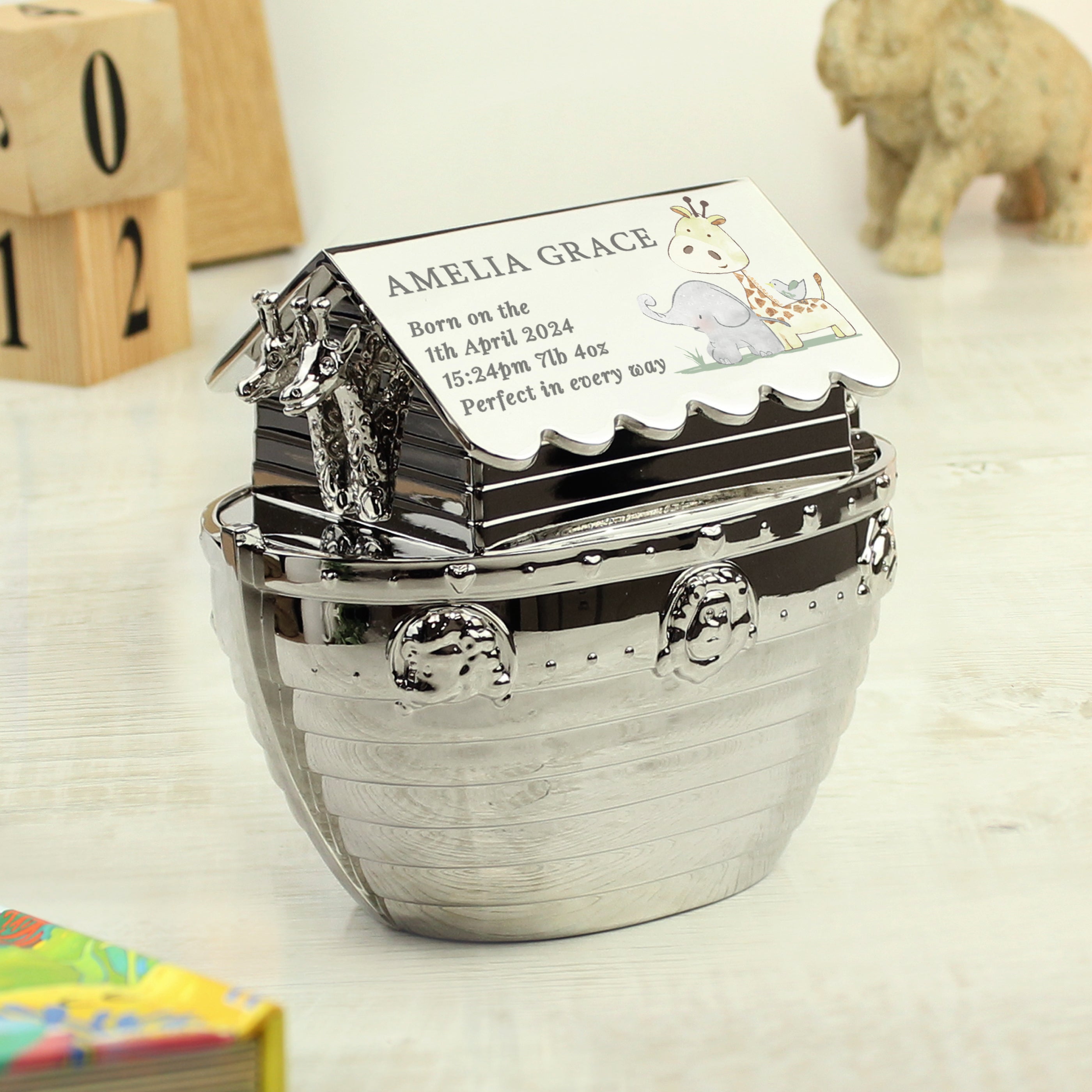 Eleanoras Personalised Hessian Friends Noahs Ark Money Box Money Boxes