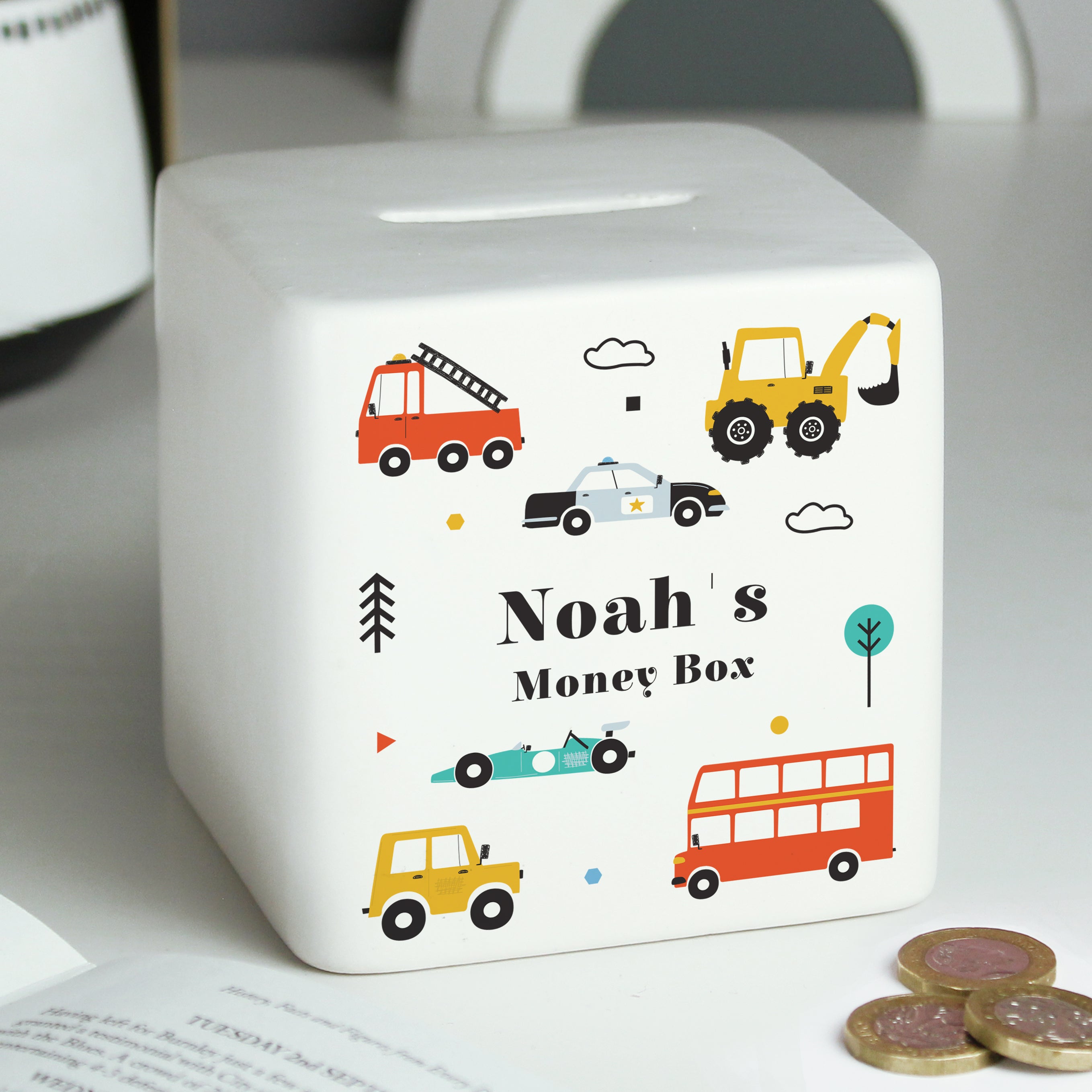 Eleanoras Personalised Vehicles Ceramic Square Money Box Money Boxes