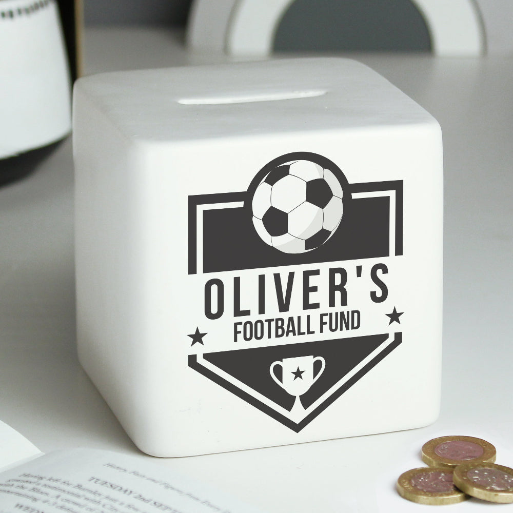 Eleanoras Personalised Football Badge Ceramic Square Money Box Money Boxes