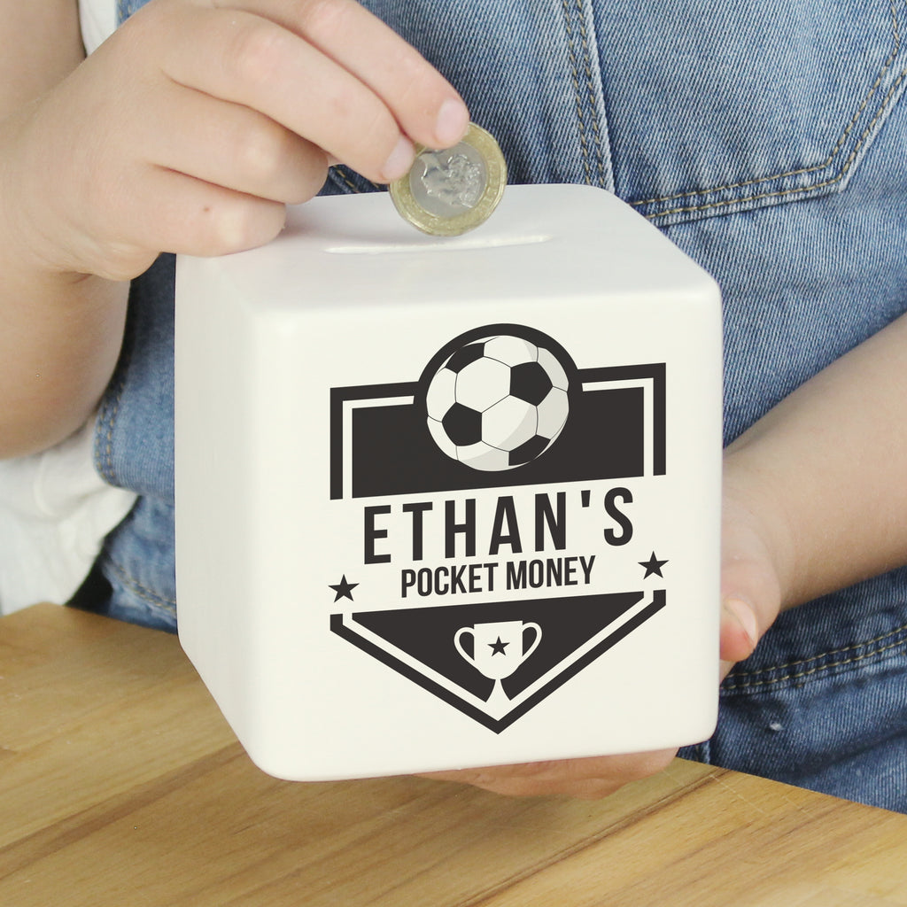 Eleanoras Personalised Football Badge Ceramic Square Money Box Money Boxes