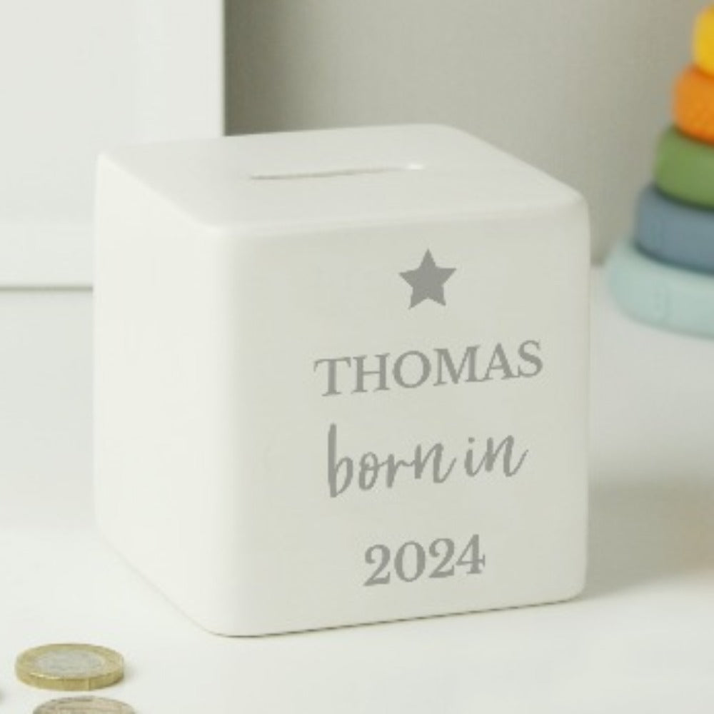 Eleanoras BORN IN PERSONALISED MONEY BOX MONEY BOXES