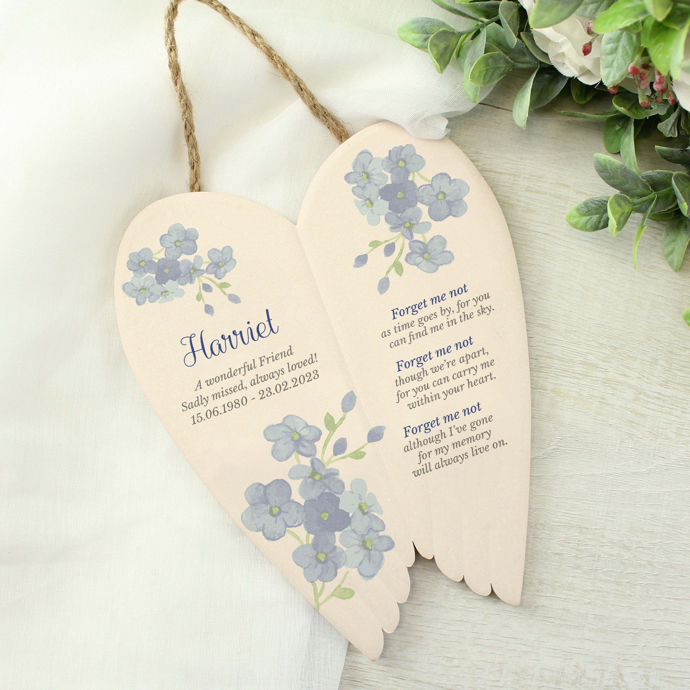Eleanoras Personalised Forget Me Not Memorial Ceramic Wings Keepsakes