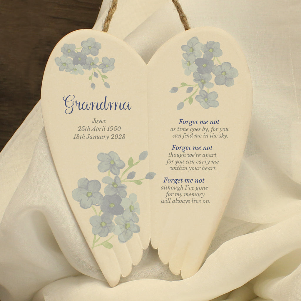 Eleanoras Personalised Forget Me Not Memorial Ceramic Wings Keepsakes