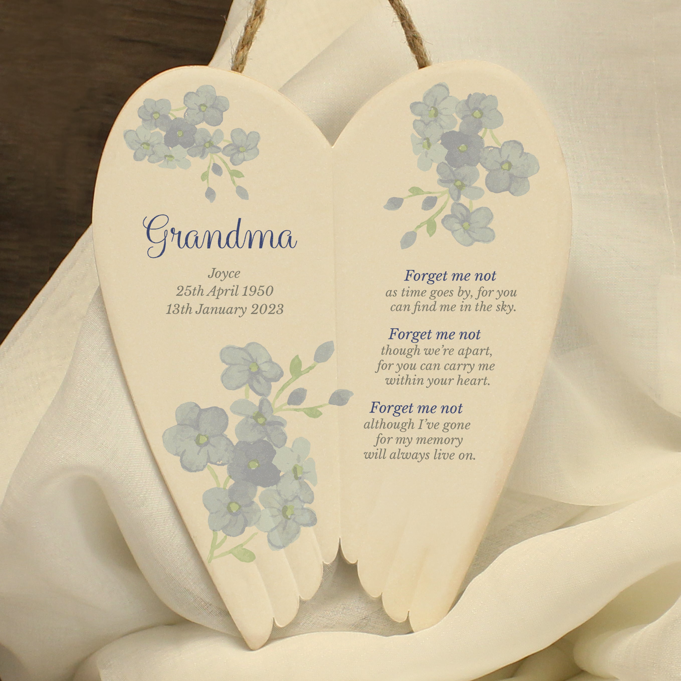 Eleanoras Personalised Forget Me Not Memorial Ceramic Wings Keepsakes