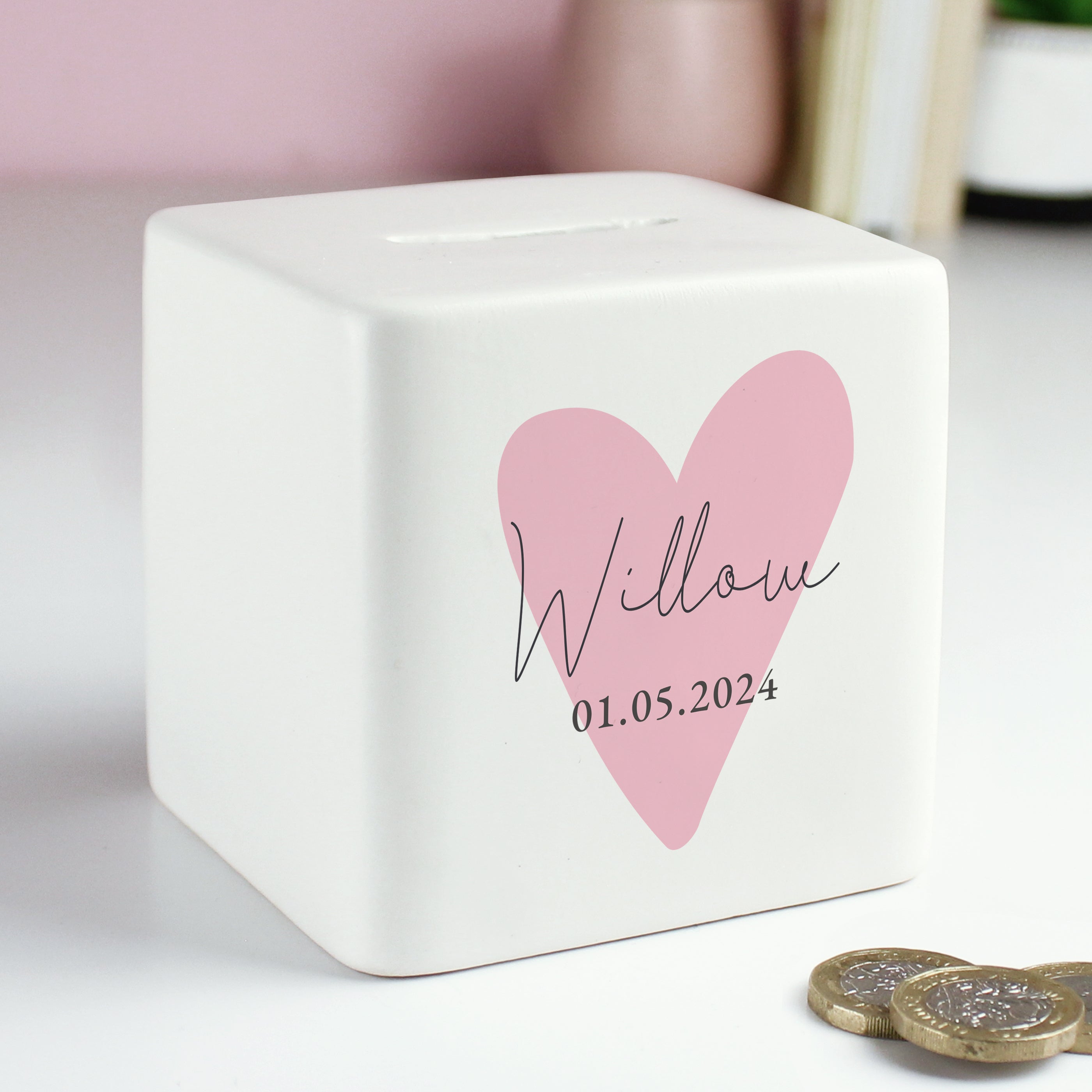 Eleanoras Personalised Pink Heart Money Box Money Boxes