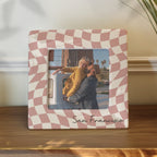 Personalised Pink Checkerboard Ceramic  Frame