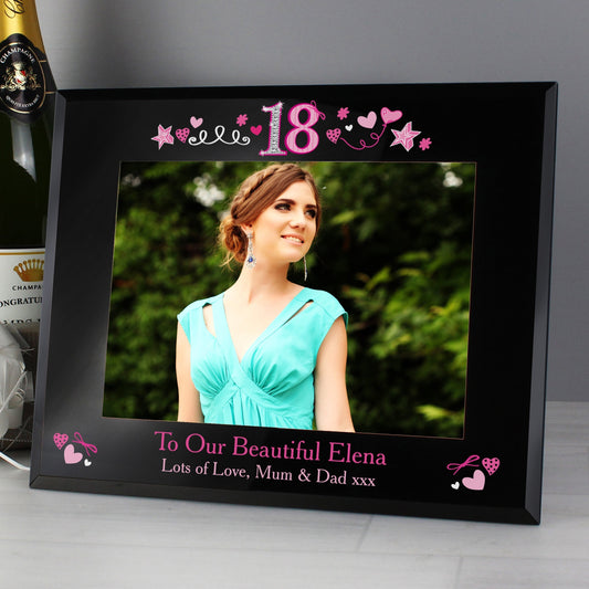 Eleanoras Personalised 18th Birthday Black Glass  Frame Photo Frames