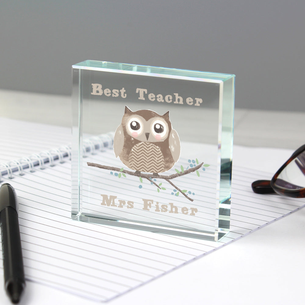 Eleanoras Personalised Best Teacher Woodland Owl Crystal Token 
