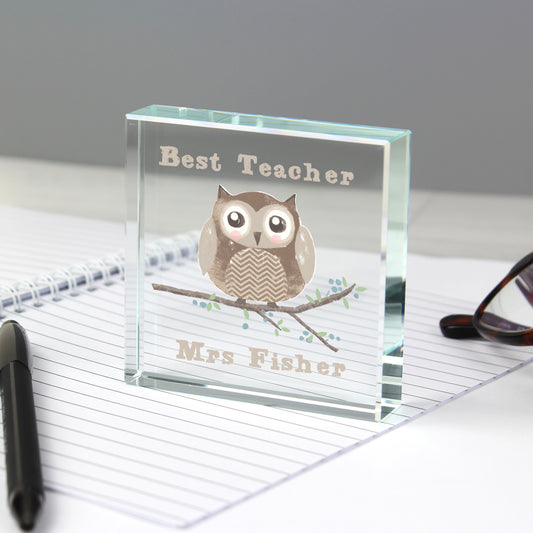 BEST TEACHER WOODLAND OWL PERSONALISED CRYSTAL TOKEN  from Eleanoras