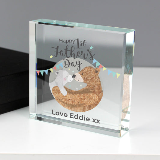 DADDY BEAR 1ST FATHERS DAY PERSONALISED CRYSTAL TOKEN