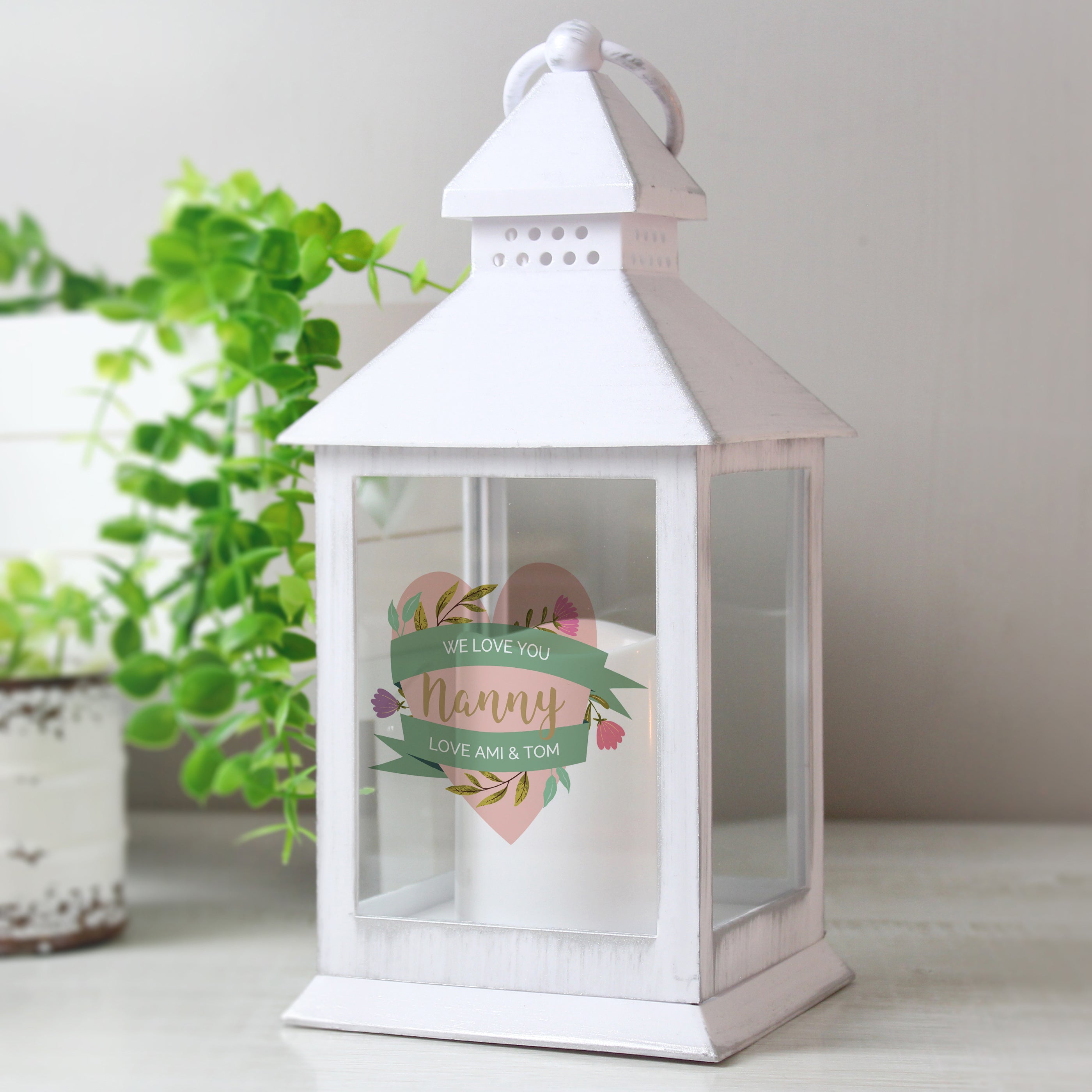 Eleanoras Personalised Floral Heart Nanny Lantern Lamps, Lights & Lanterns
