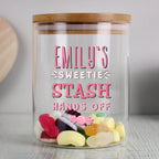Eleanoras Personalised Sweetie Stash Glass Jar with Bamboo Lid Storage Jars