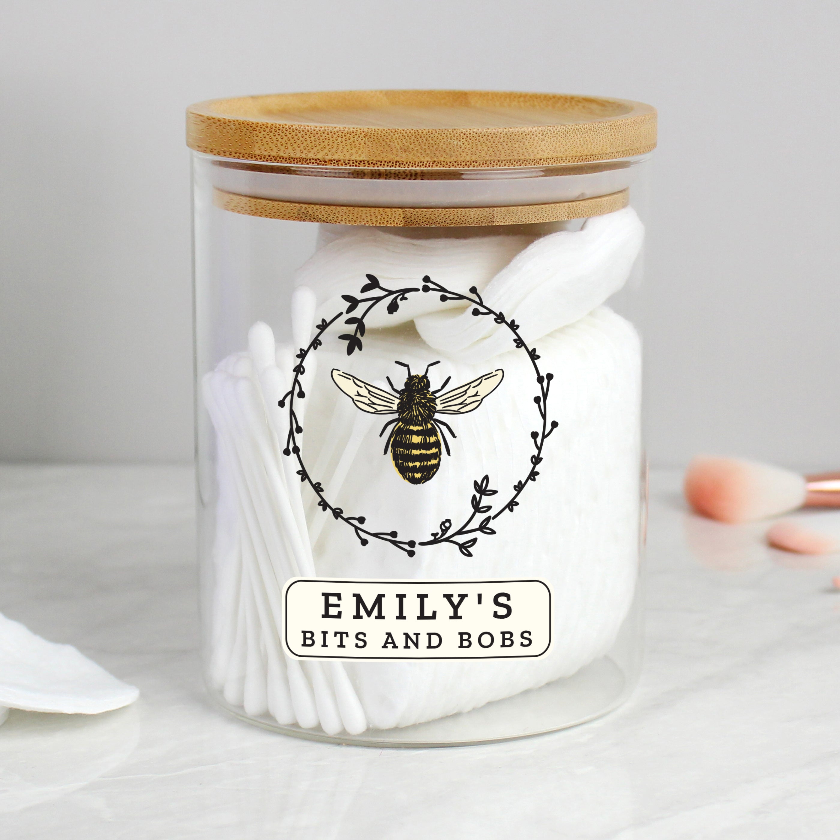 Eleanoras Bee Glass Jar With Bamboo Lid 