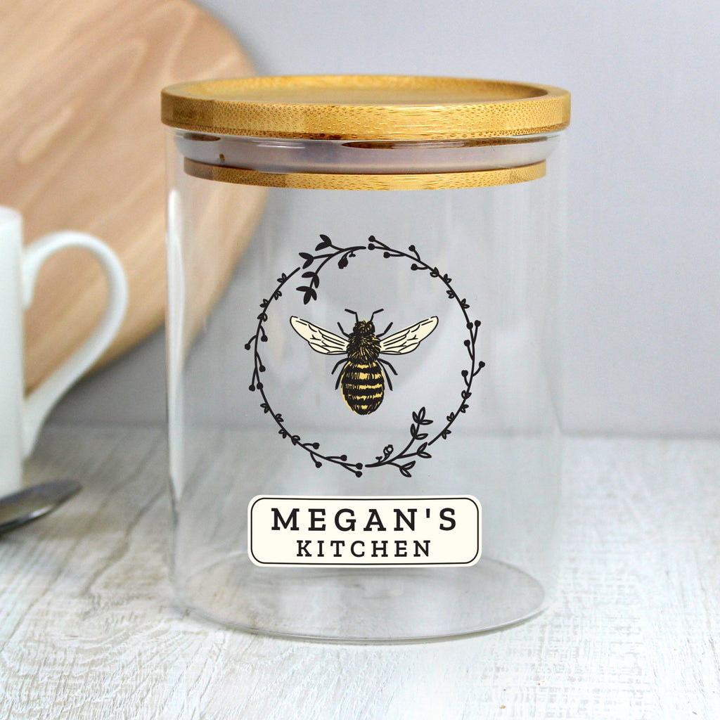 Eleanoras Bee Glass Jar With Bamboo Lid 