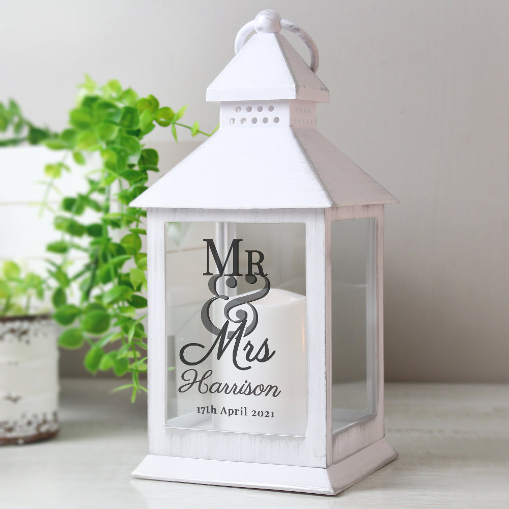 Eleanoras Personalised Mr & Mrs White Lantern Lamps, Lights & Lanterns